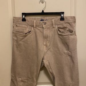 Old Navy, tan / cream, slim, distressed jeans, size 36x30
